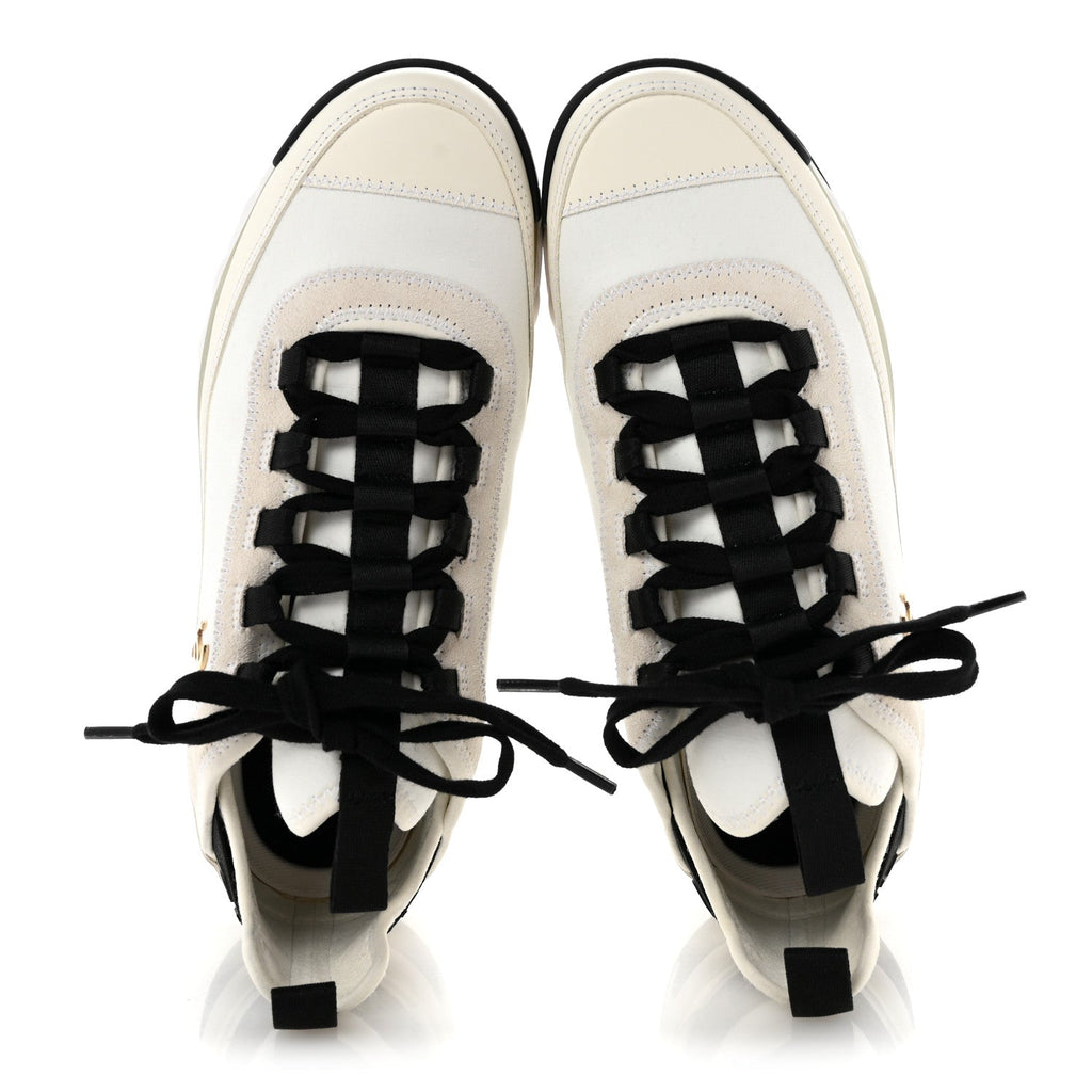 Velvet Calfskin Mixed Fibers CC Sneakers 37.5 Ivory Black