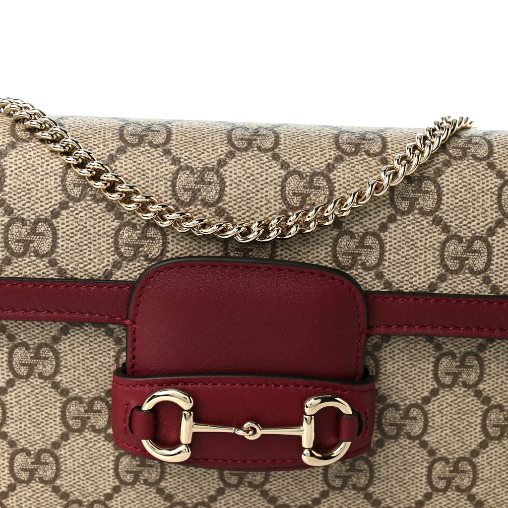 GG Supreme Monogram Azalea Calfskin Horsebit 1955 Mini Bag Beige Ebony Rosso Ancora
