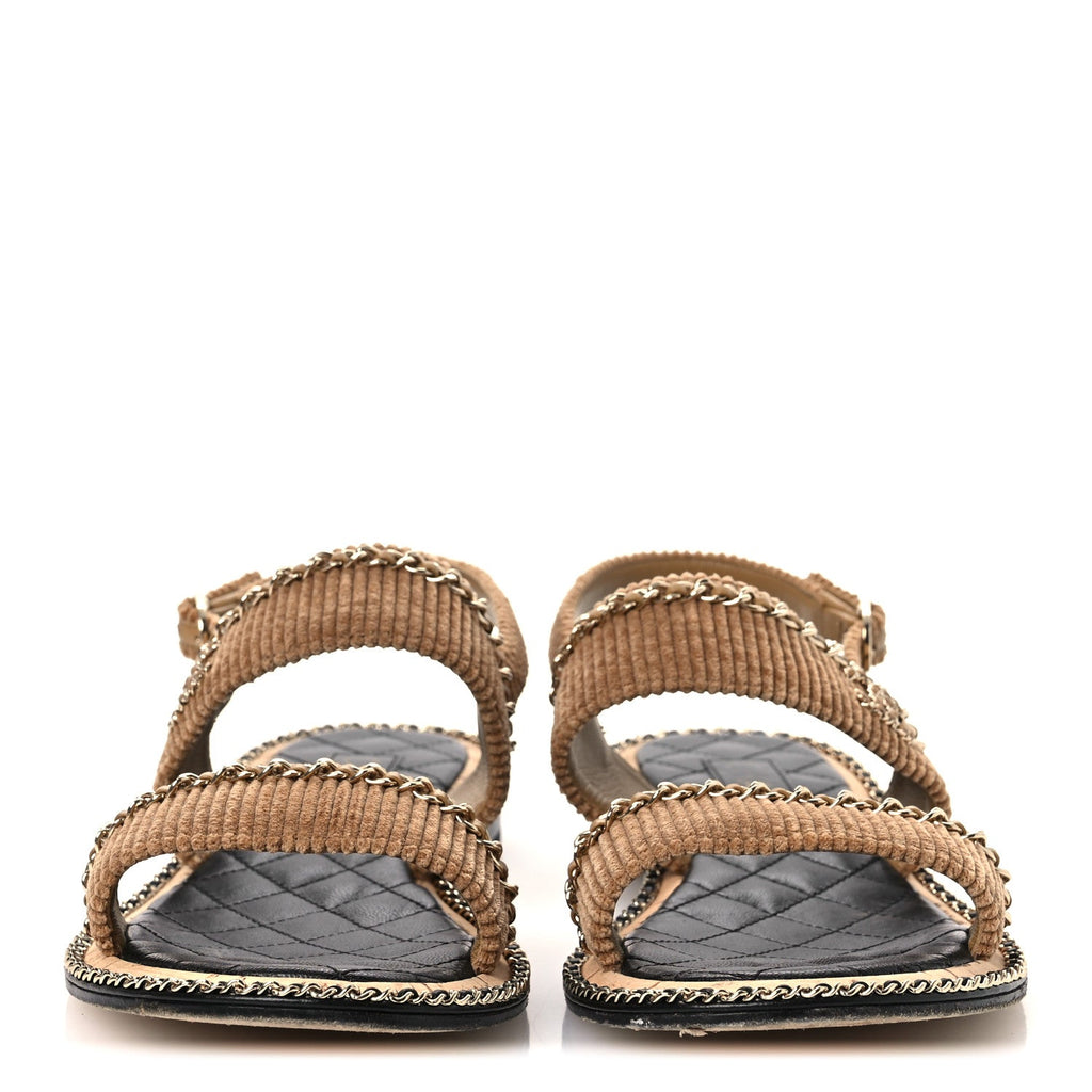 Corduroy Chain CC Sandal 40.5 Dark Beige
