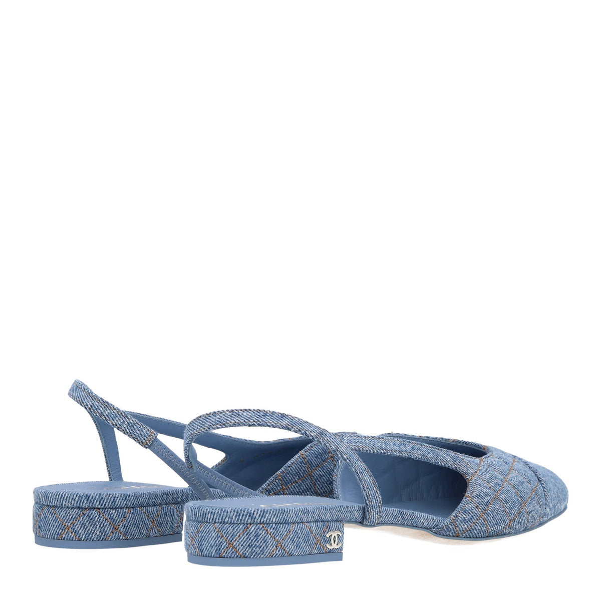 Denim Quilted Cap Toe CC Slingback Flats 40 Light Blue