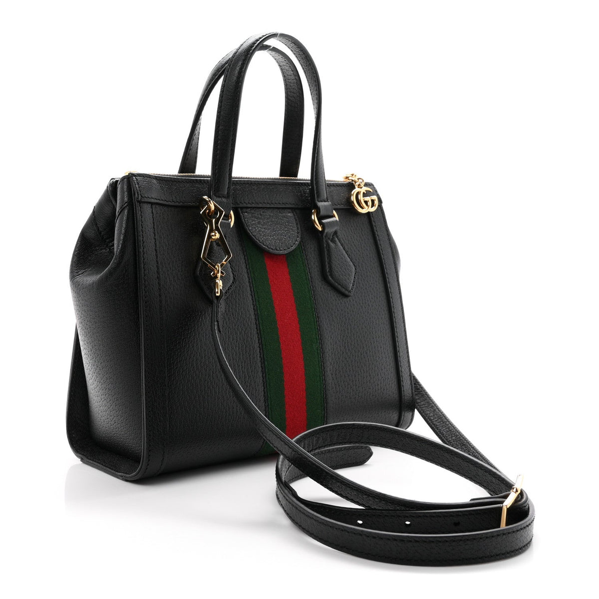 Textured Calfskin Web Small Ophidia Tote Bag Black