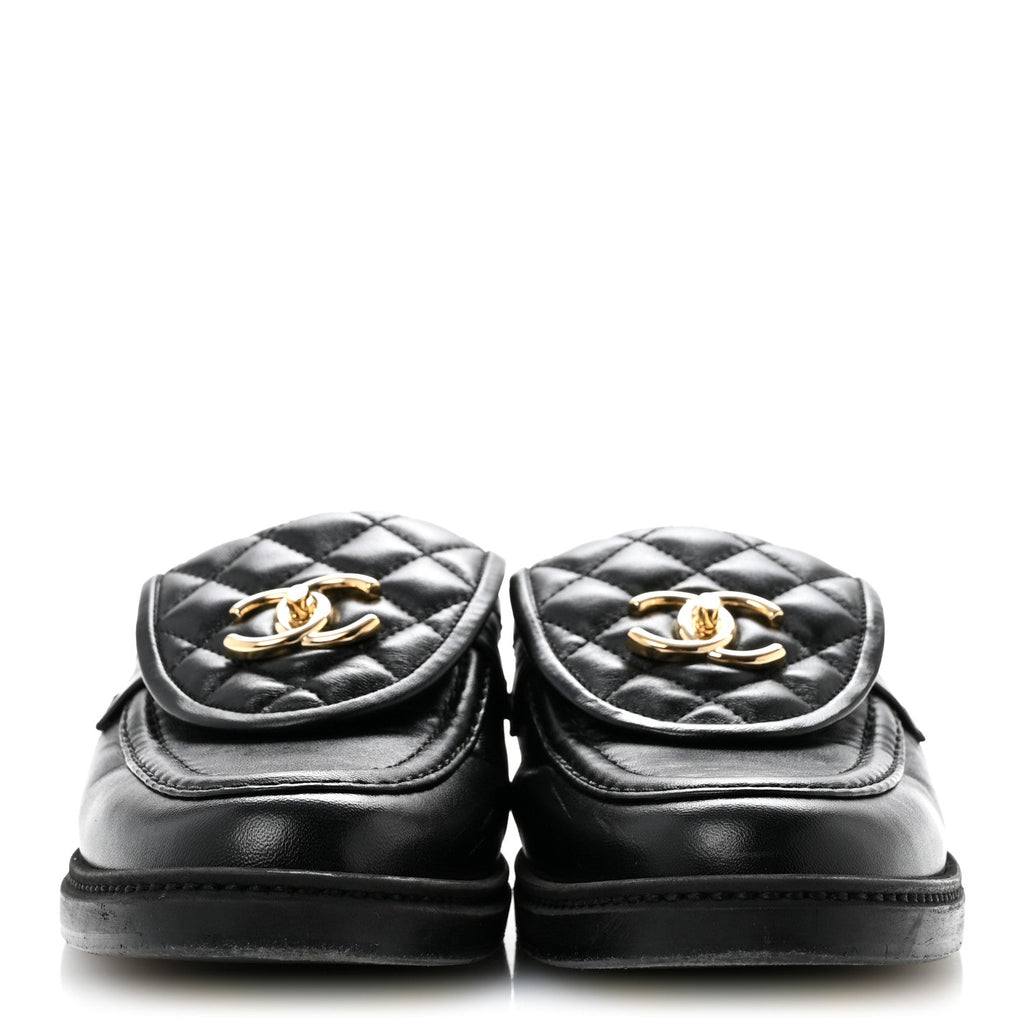 Lambskin Quilted CC Turnlock Mules 39.5 Black