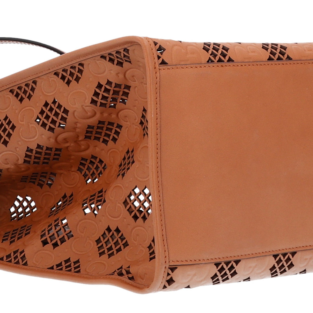Calfskin GG Monogram Diamond Cut Medium Ophidia Tote Bag Brown