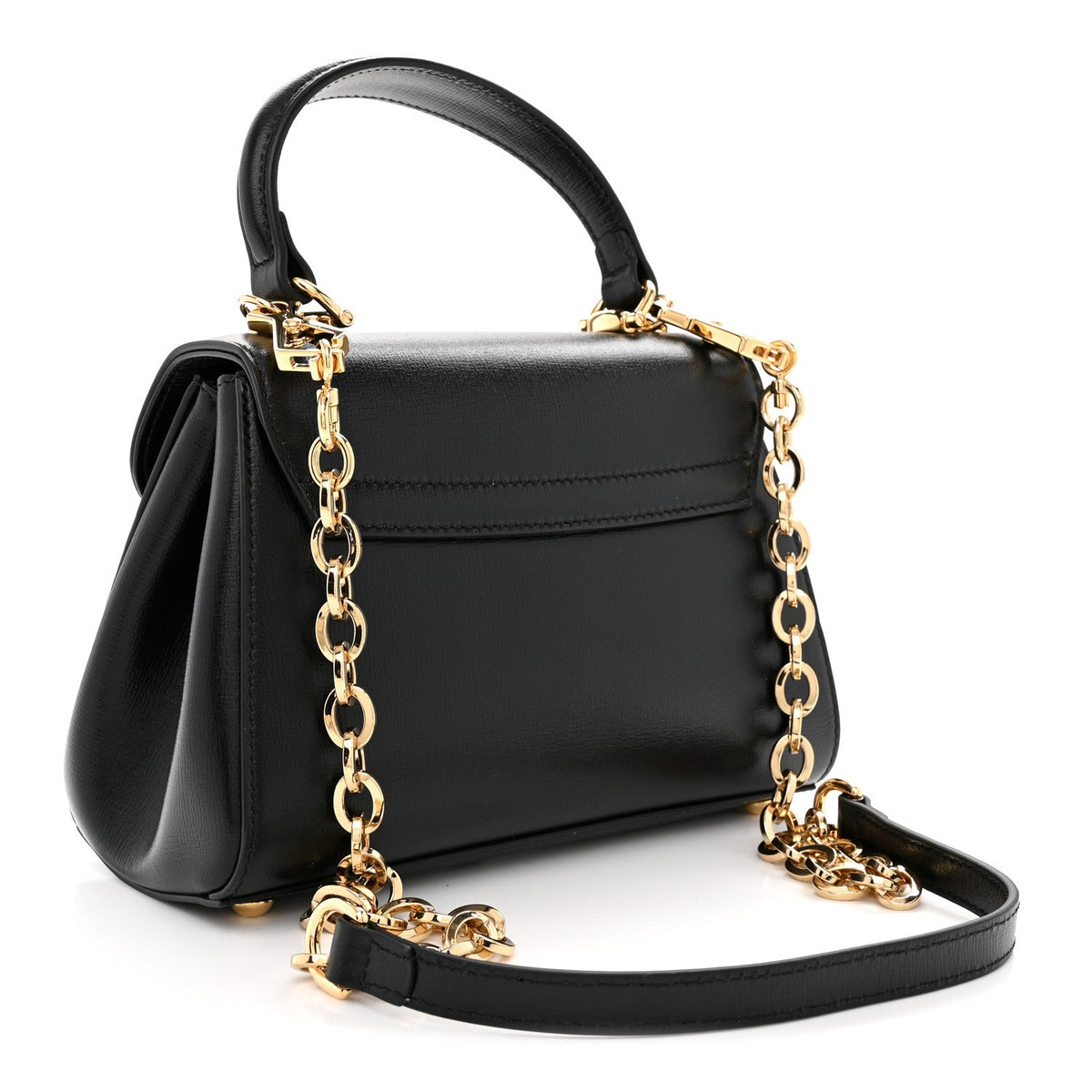 Glazed Textured Calfskin Mini Horsebit 1955 Top Handle Flap Bag Black