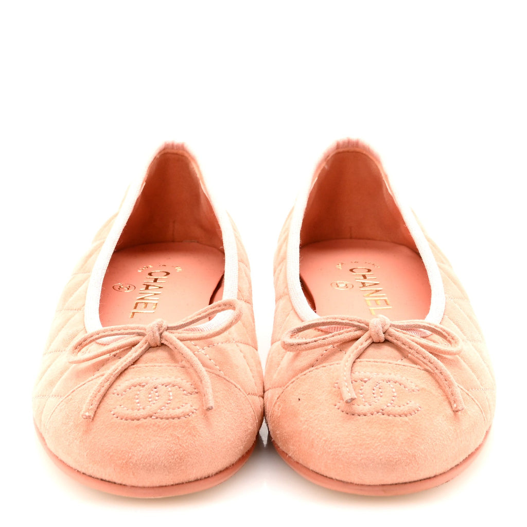 Suede Quilted Cap Toe CC Ballerina Flats 37 Light Orange