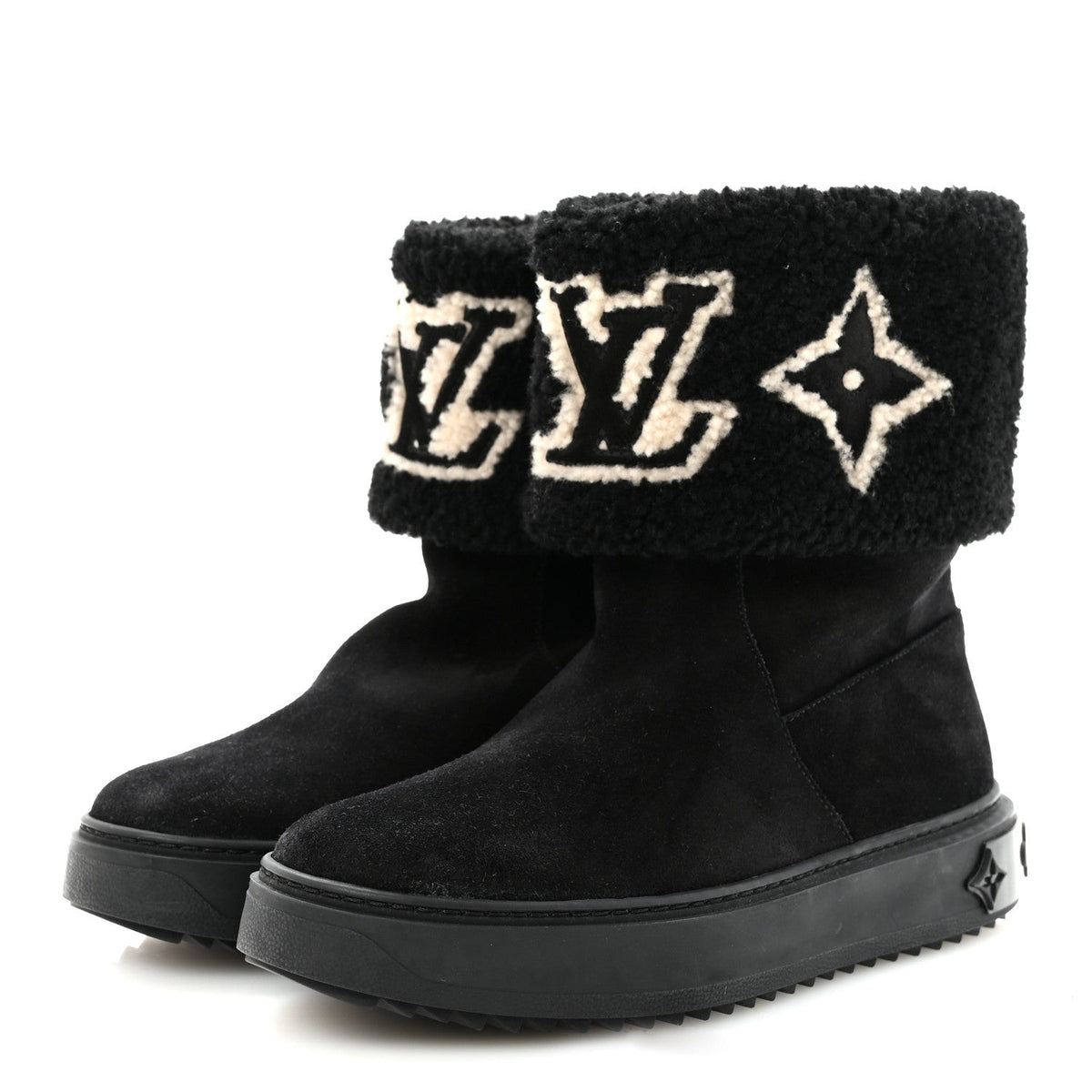 Suede Calfskin Shearling Snowdrop Flat Ankle Boot 37.5 Black
