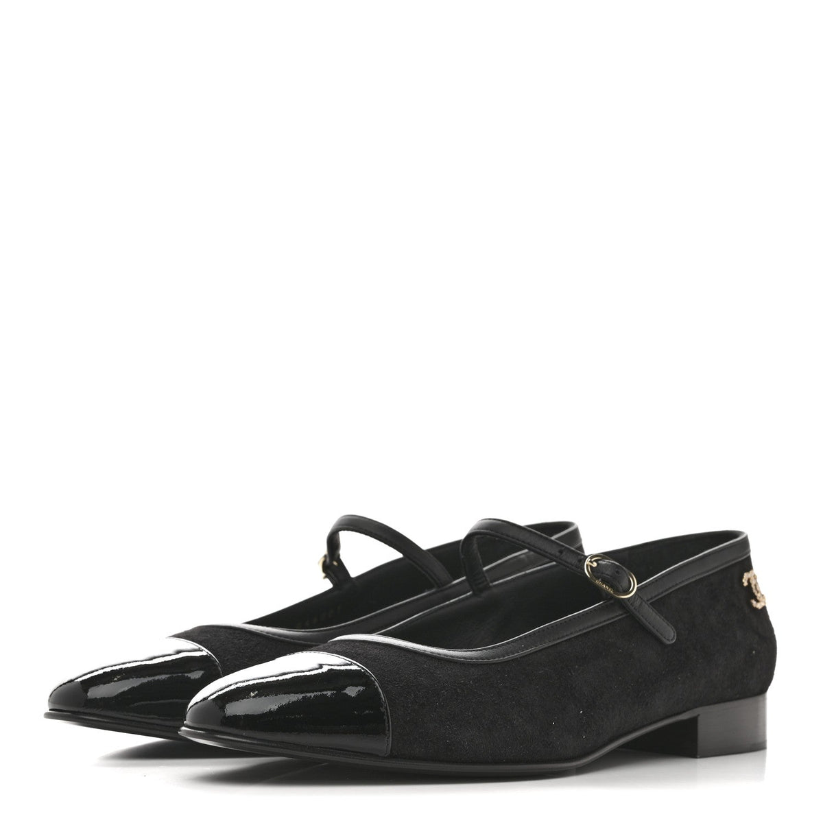 Suede Kidskin Lambskin Patent Calfskin Cap Toe CC Mary Jane Flats 39.5 Black