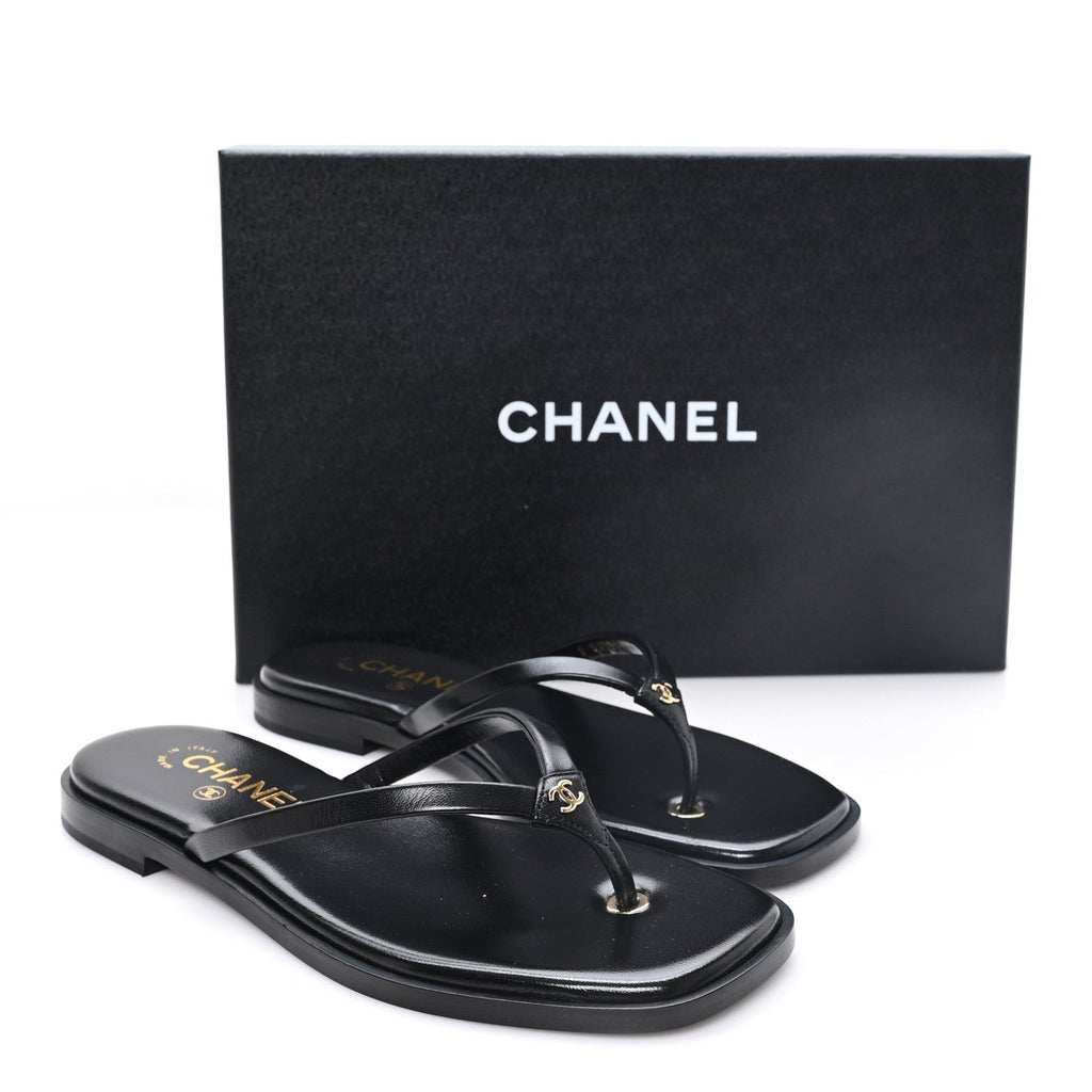 Goatskin CC Times Square Thong Sandals 37 Black