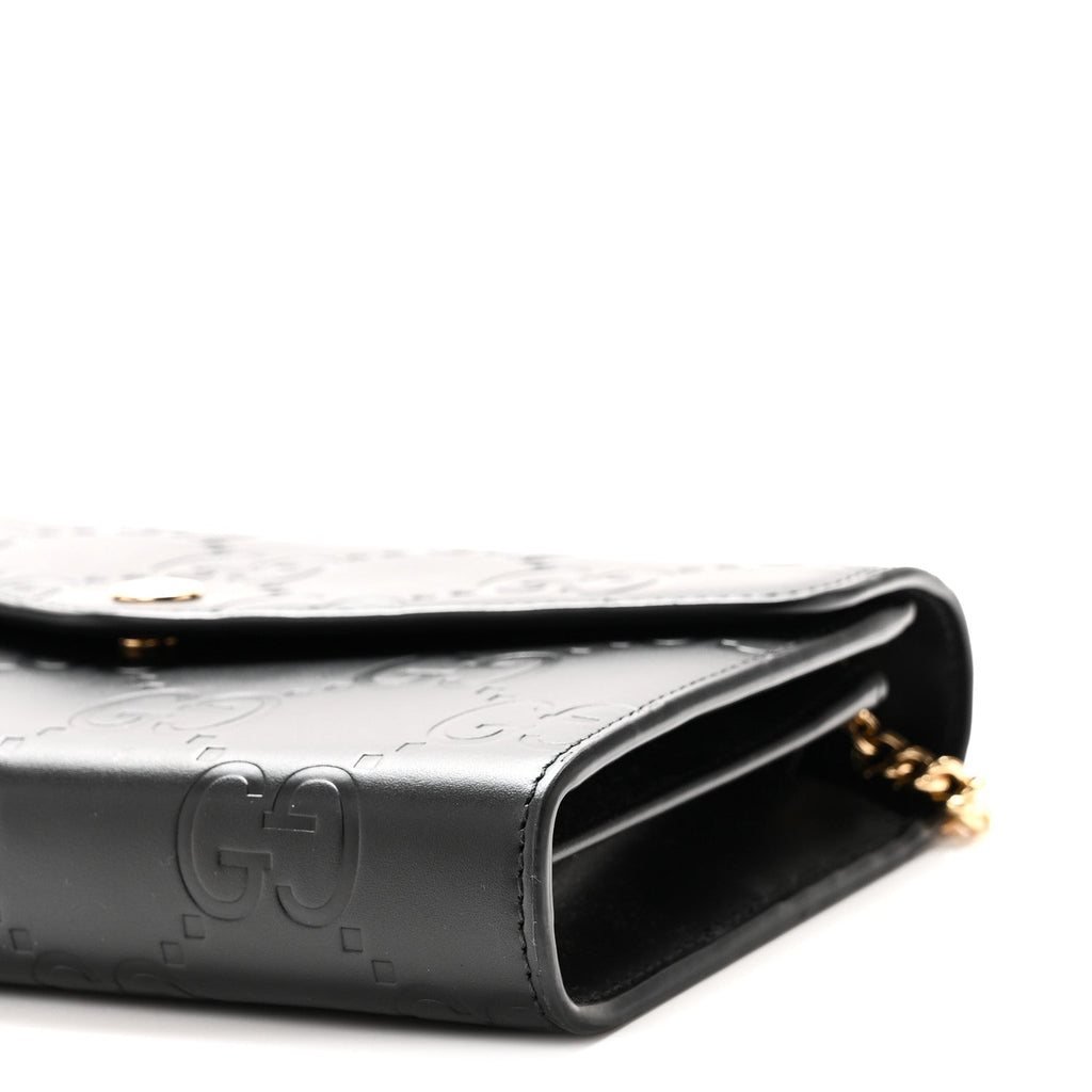 Calfskin GG Debossed Chain Wallet Black