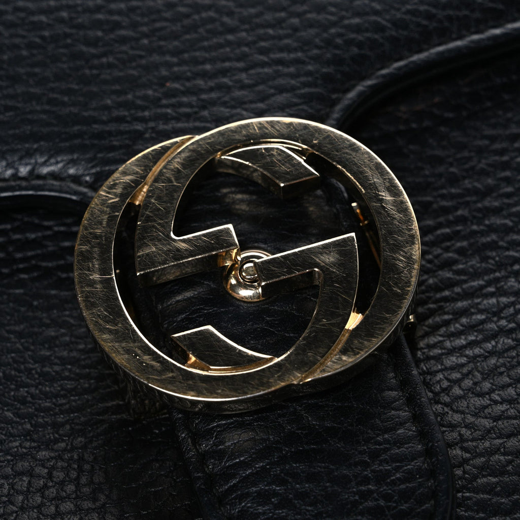 Dollar Calfskin Interlocking G Shoulder Bag Black