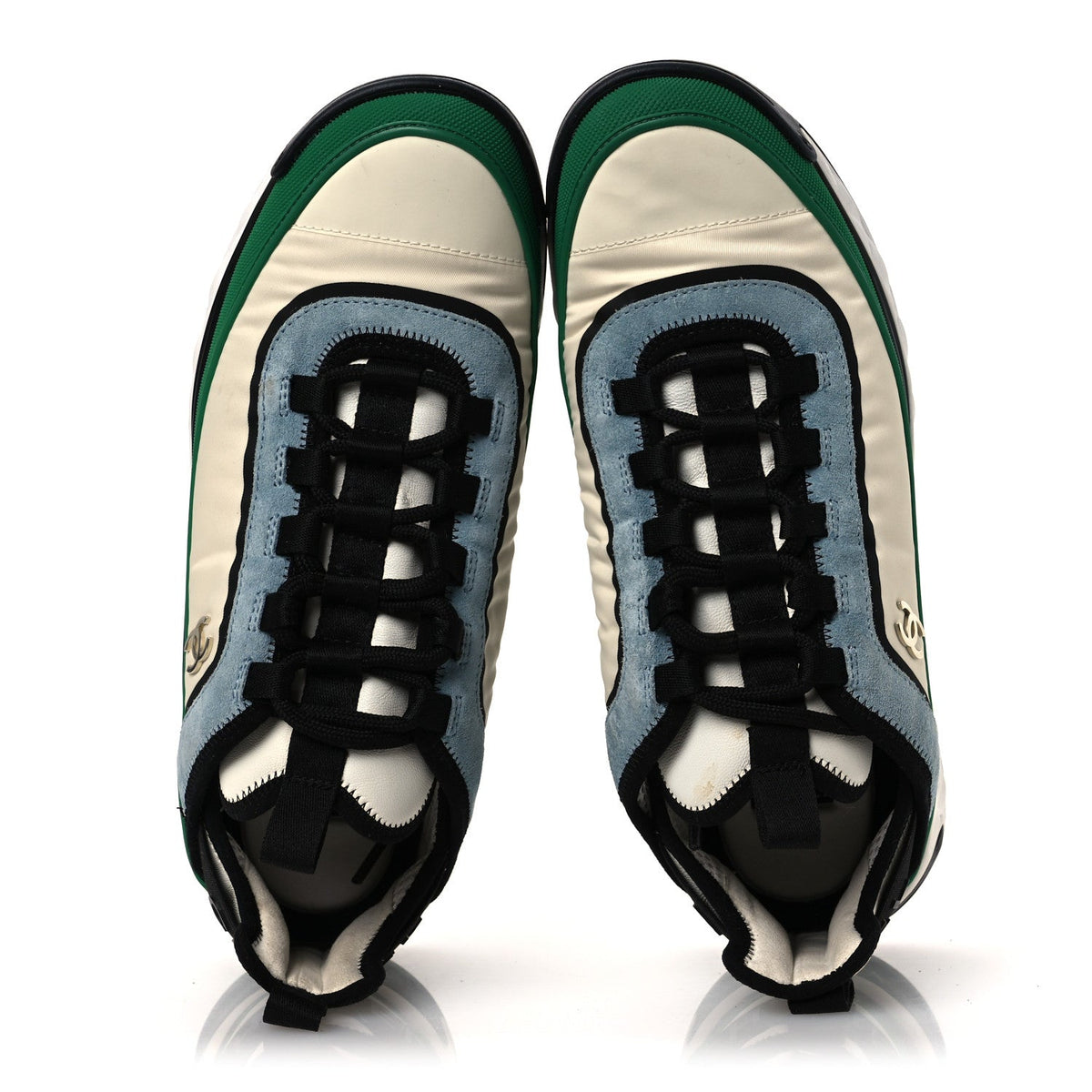 Suede Calfskin Mixed Fibers CC Sneakers 40 Ivory Green Light Blue