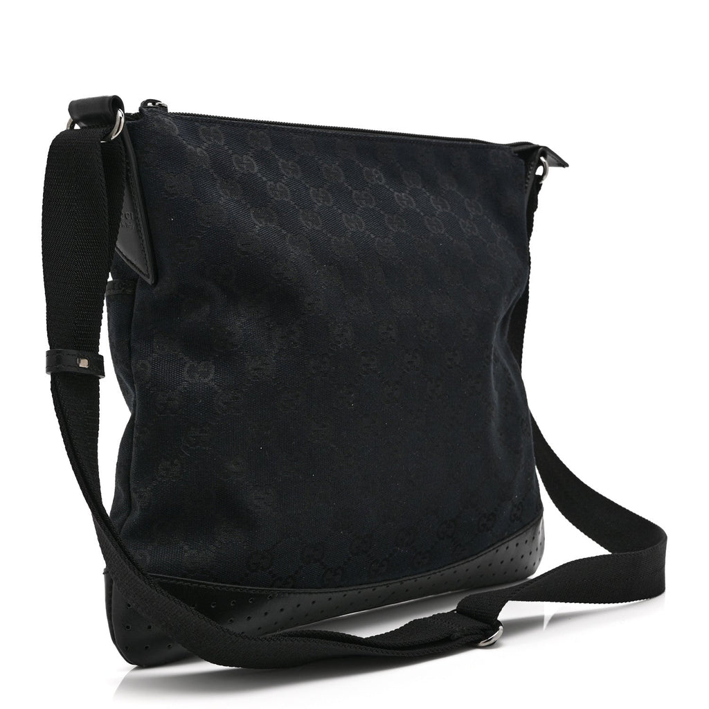 Monogram Calfskin Perforated Medium Flat Messenger Bag Black