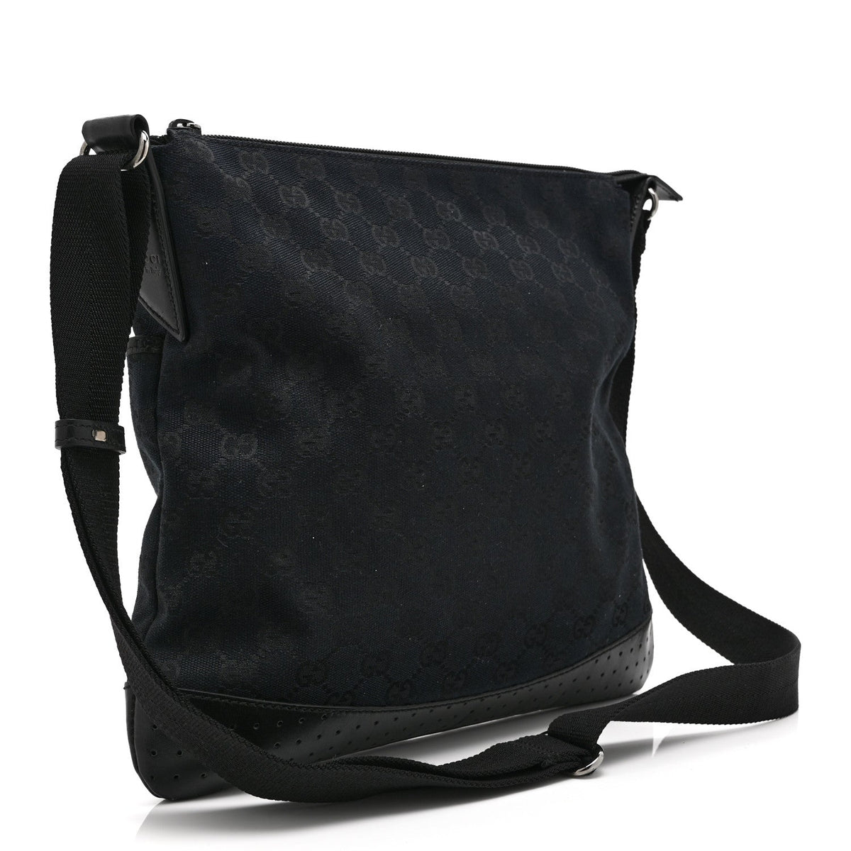 Monogram Calfskin Perforated Medium Flat Messenger Bag Black