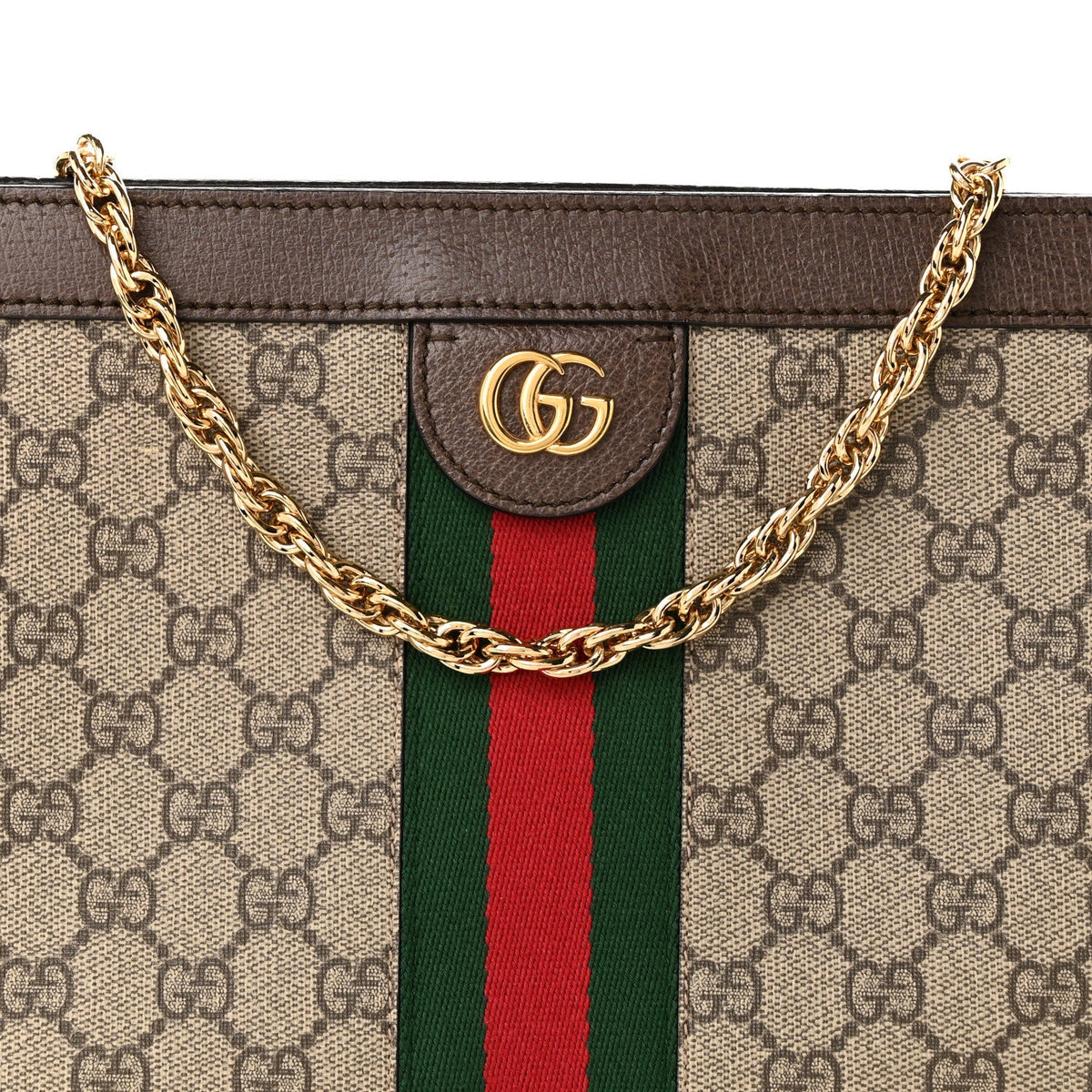 GG Supreme Monogram Web Medium Ophidia Chain Shoulder Bag Brown