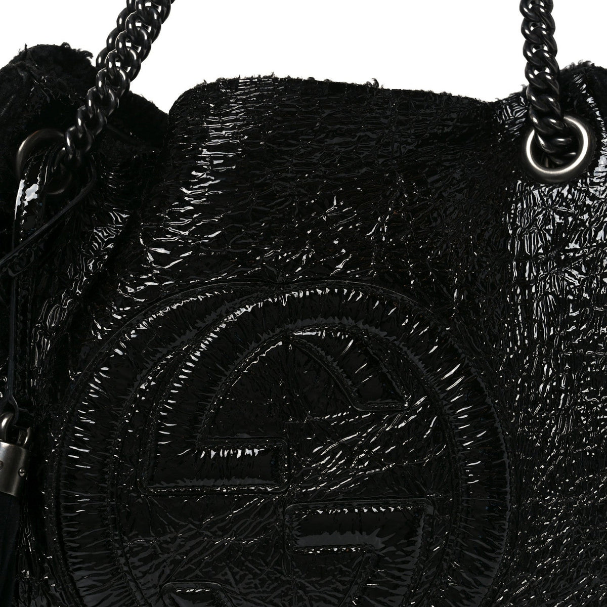 Patent Shearling Medium Soho Chain Shoulder Bag Black