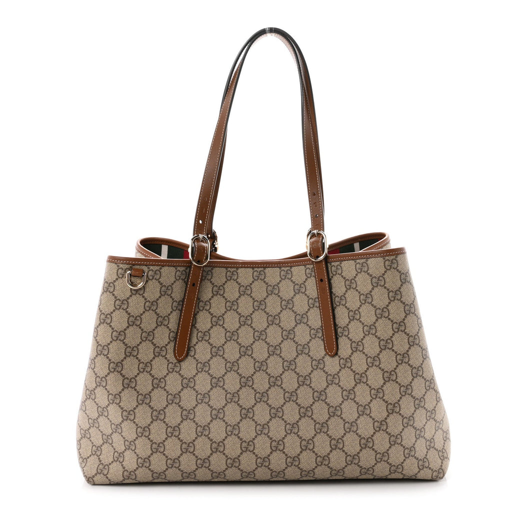 GG Supreme Monogram Emblem Large Tote Bag Beige Dark Brown