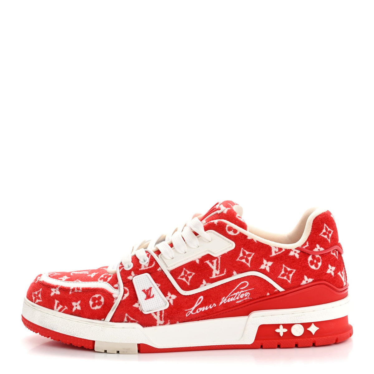 Jacquard Velvet Monogram Mens LV Trainer Sneakers 8 Red