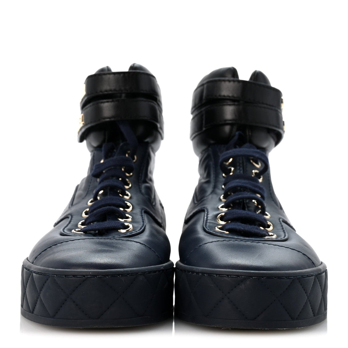 Lambskin Logo High Top Sneakers 36 Navy Black