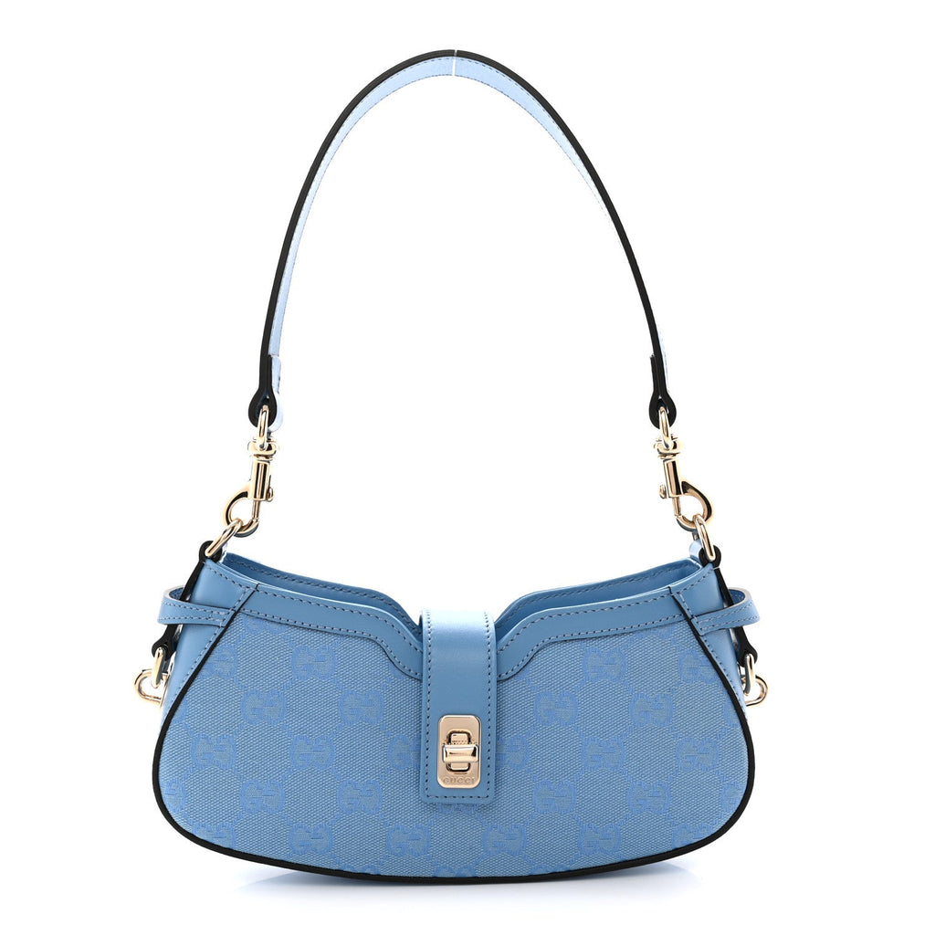 Calfskin Monogram Mini Moon Side Shoulder Bag Blue Blue Blue