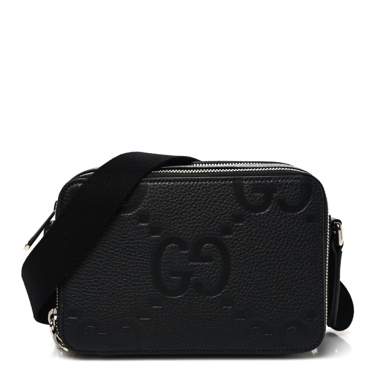 Piuma Calfskin Jumbo GG Embossed Super Mini Messenger Bag Black