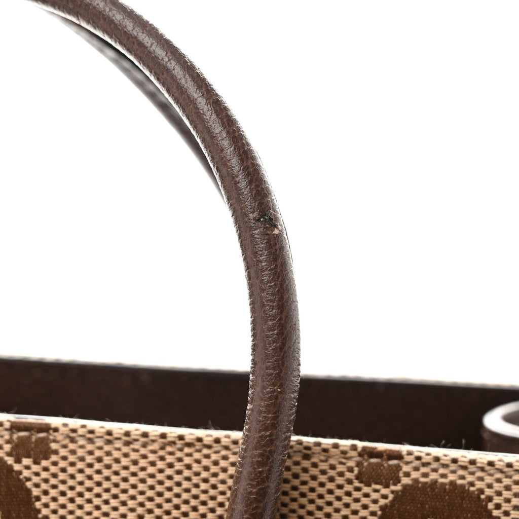 Monogram Jumbo GG Textured Dollar Calfskin Web Tote Bag Camel Ebony New Acero