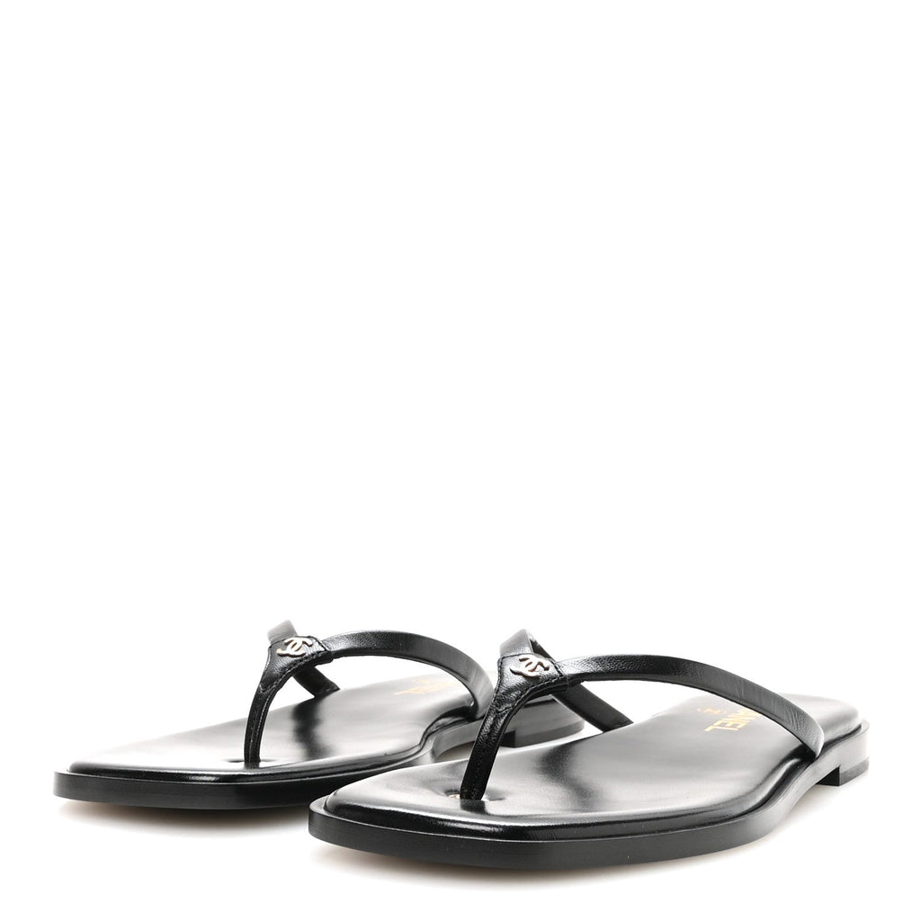 Goatskin Times Square Thong Sandals 39.5 Black
