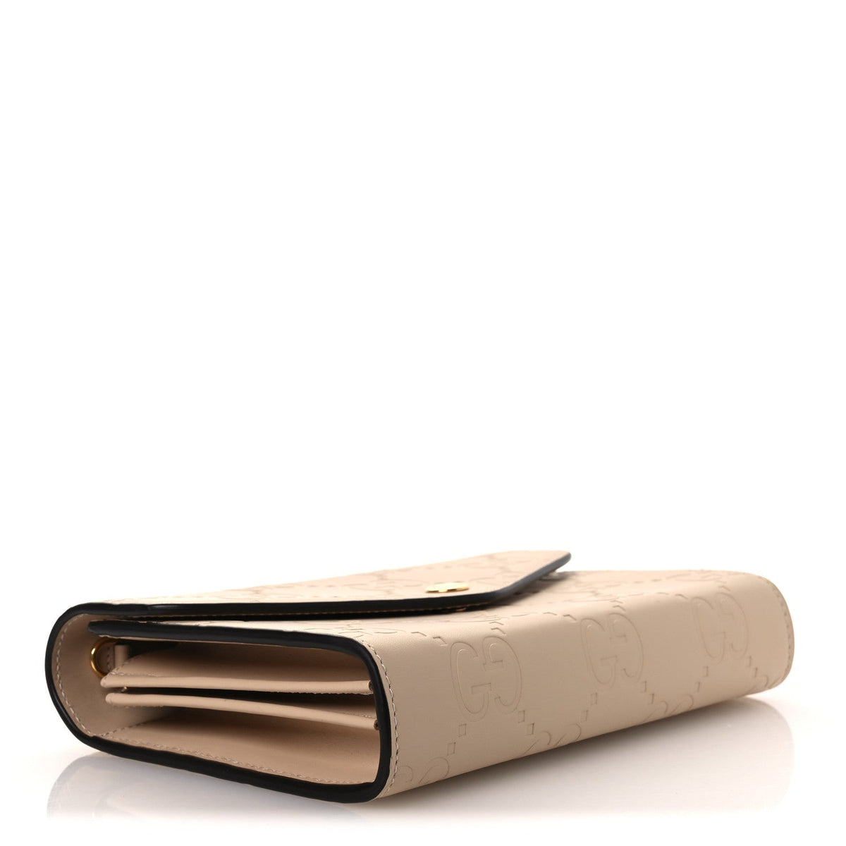 Calfskin GG Debossed Chain Wallet Black Souffle Rose