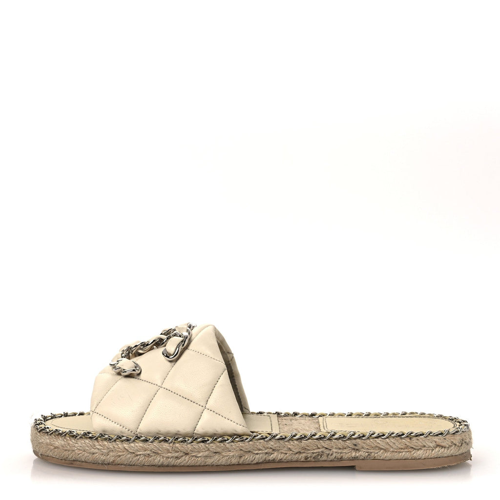 Lambskin Quilted CC Chain Espadrille Mules 38 White