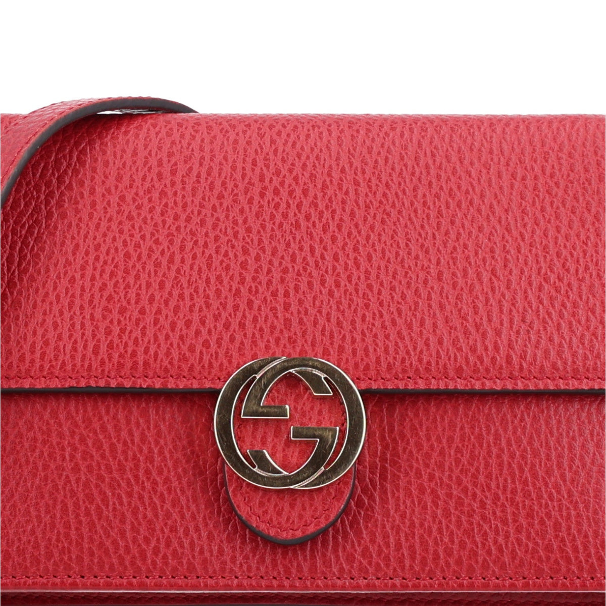 Dollar Calfskin Interlocking G Chain Wallet Red
