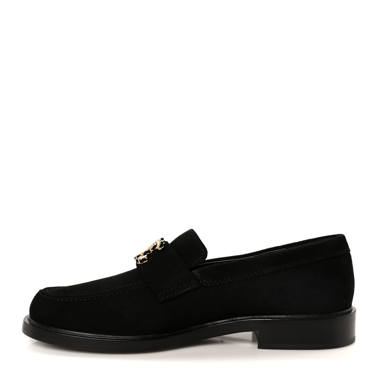 Suede Kidskin Crystal CC Loafers 38 Black
