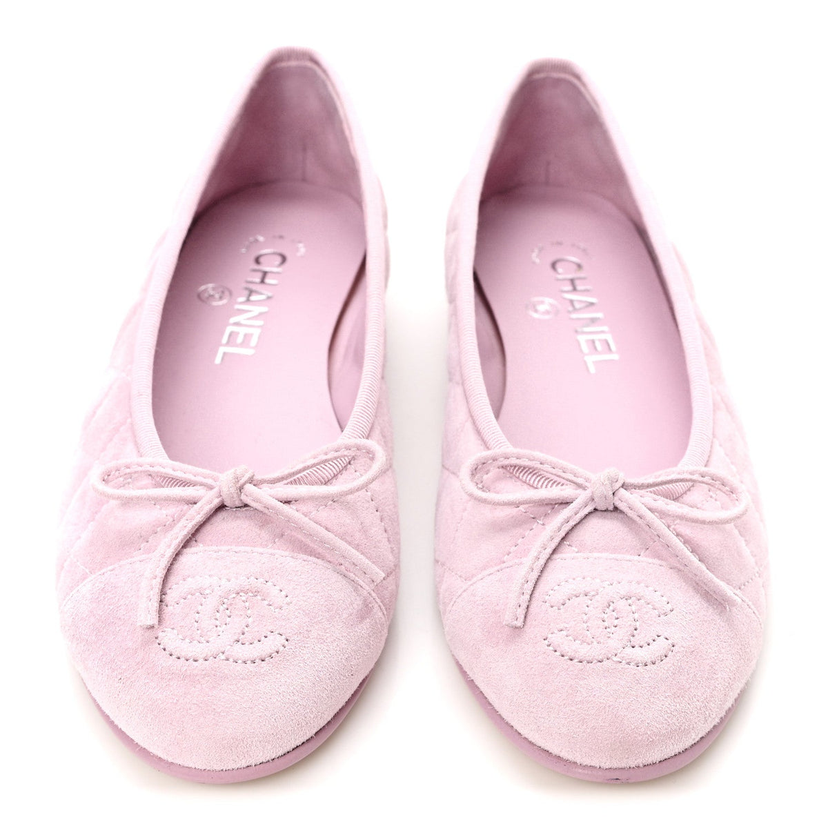 Suede Quilted Cap Toe CC Ballerina Flats 36 Light Pink