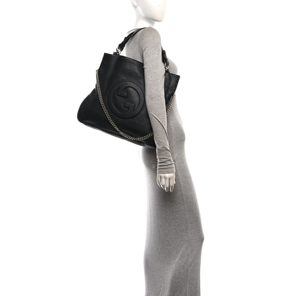 Sakai Be Green Calfskin Diagonal Stitched Medium Blondie Tote Black