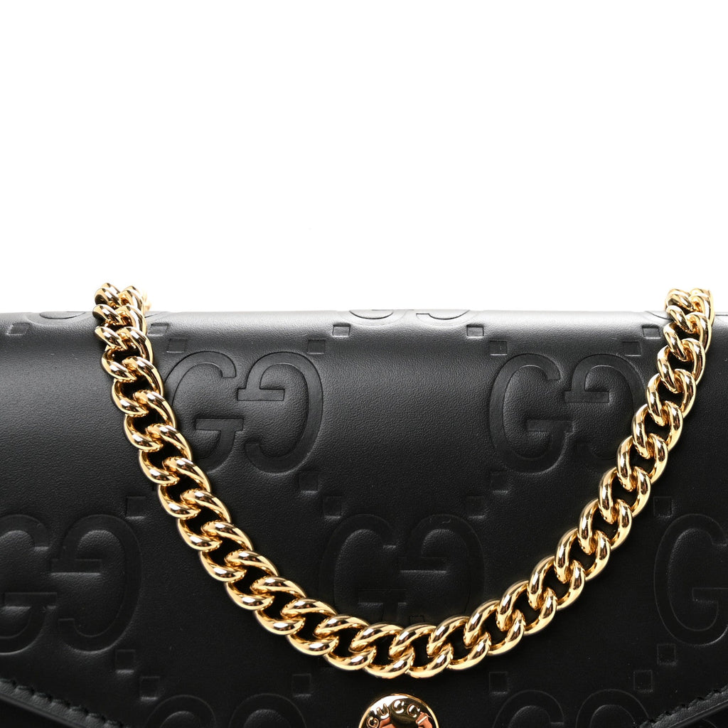 Calfskin GG Debossed Chain Wallet Black