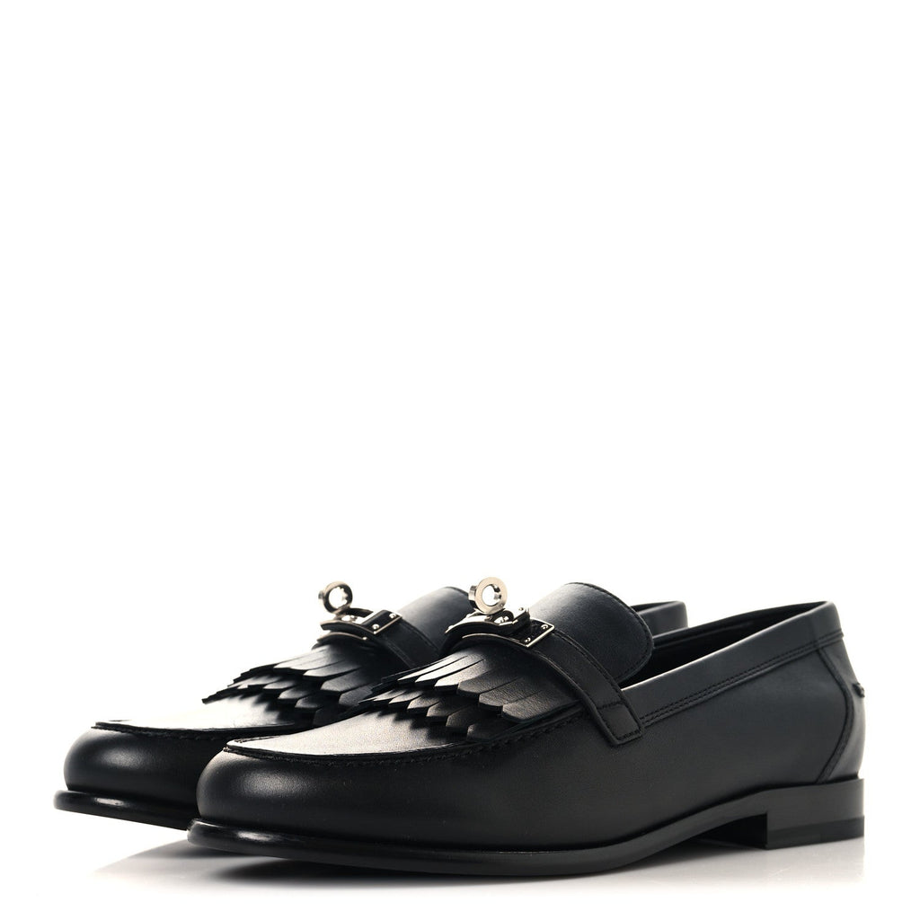 Fringed Calfskin Womens Destin Loafer 37 Black