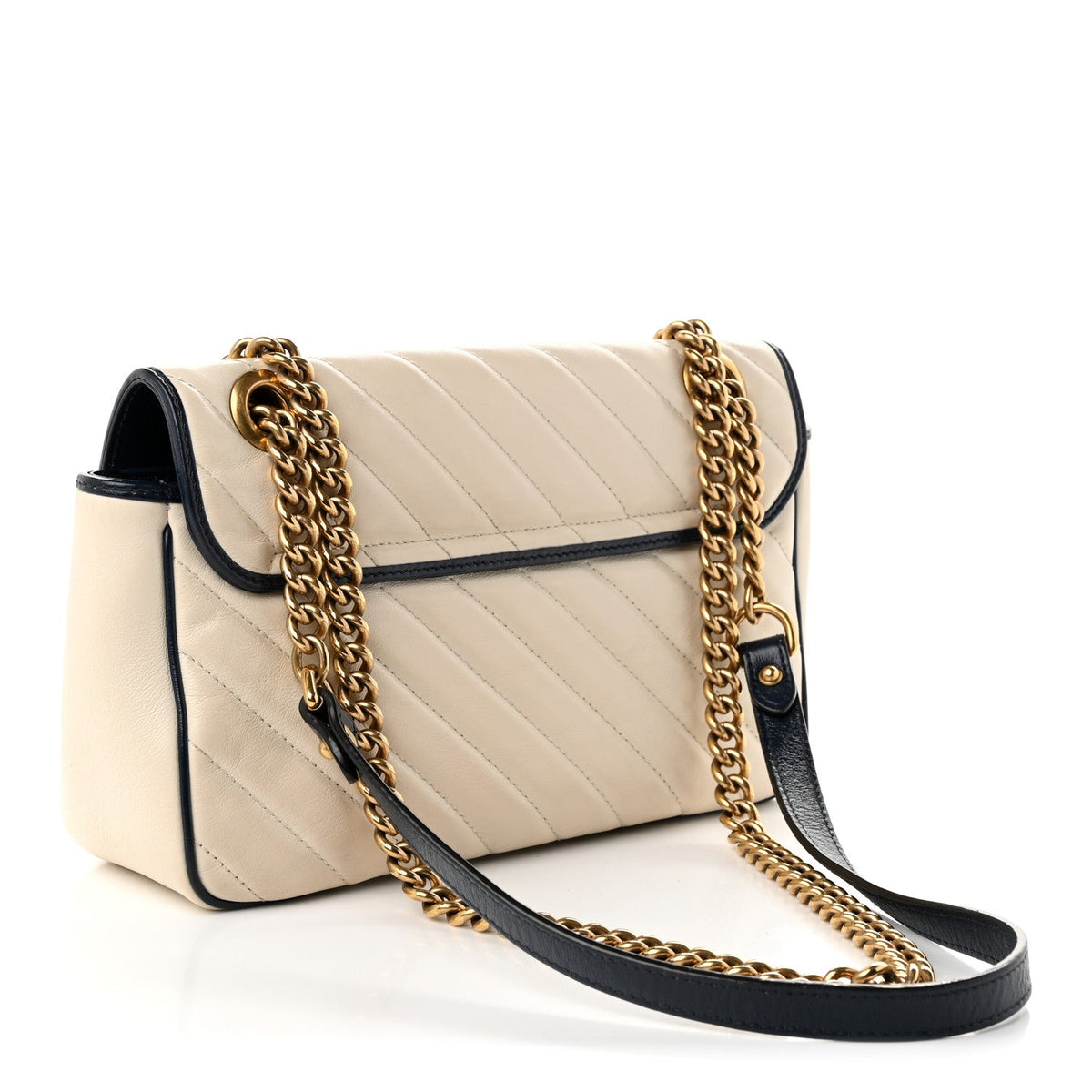 Vintage Effect Calfskin Matelasse Diagonal Small Torchon GG Marmont Shoulder Bag Mystic White Blue Agata