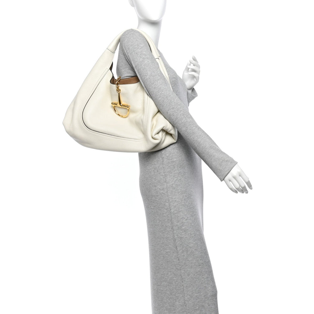Grained Calfskin Softbit Maxi Shoulder Bag Dusty White