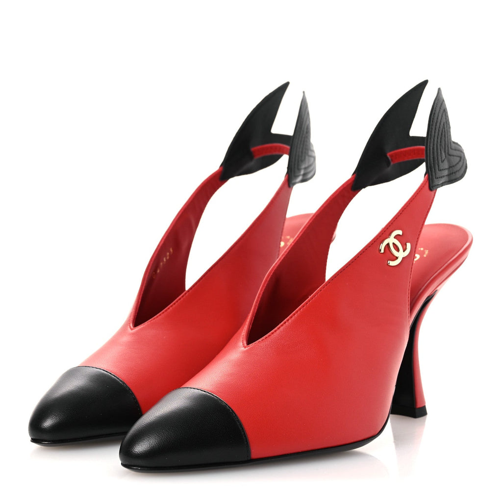 Lambskin Slingback Pumps 38 Red Black