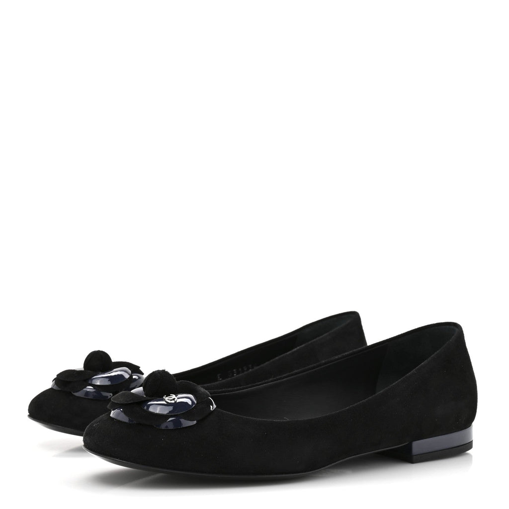 Suede Patent Camellia CC Ballerina Flat 37 Navy Black