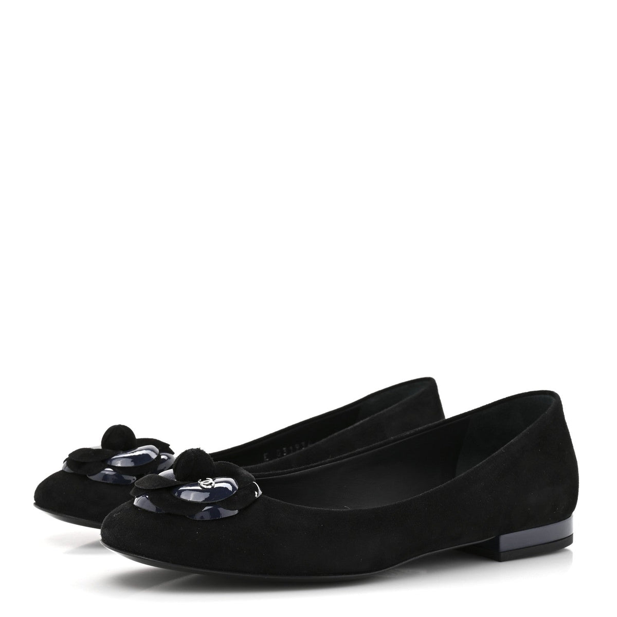 Suede Patent Camellia CC Ballerina Flat 37 Navy Black
