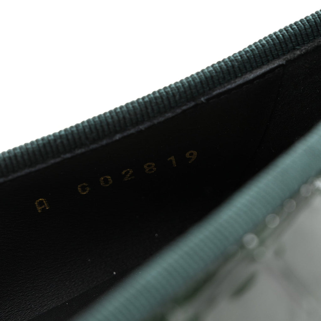 Crocodile Embossed Patent Calfskin Cap Toe CC Ballerina Flats 35.5 Dark Green Black