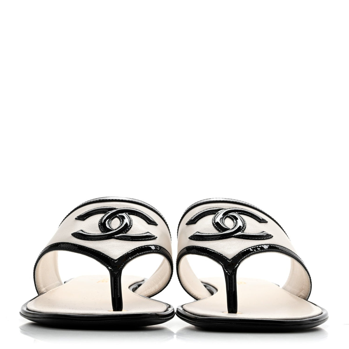 Lambskin Patent Calfskin CC Thong Sandals 38.5 White Black