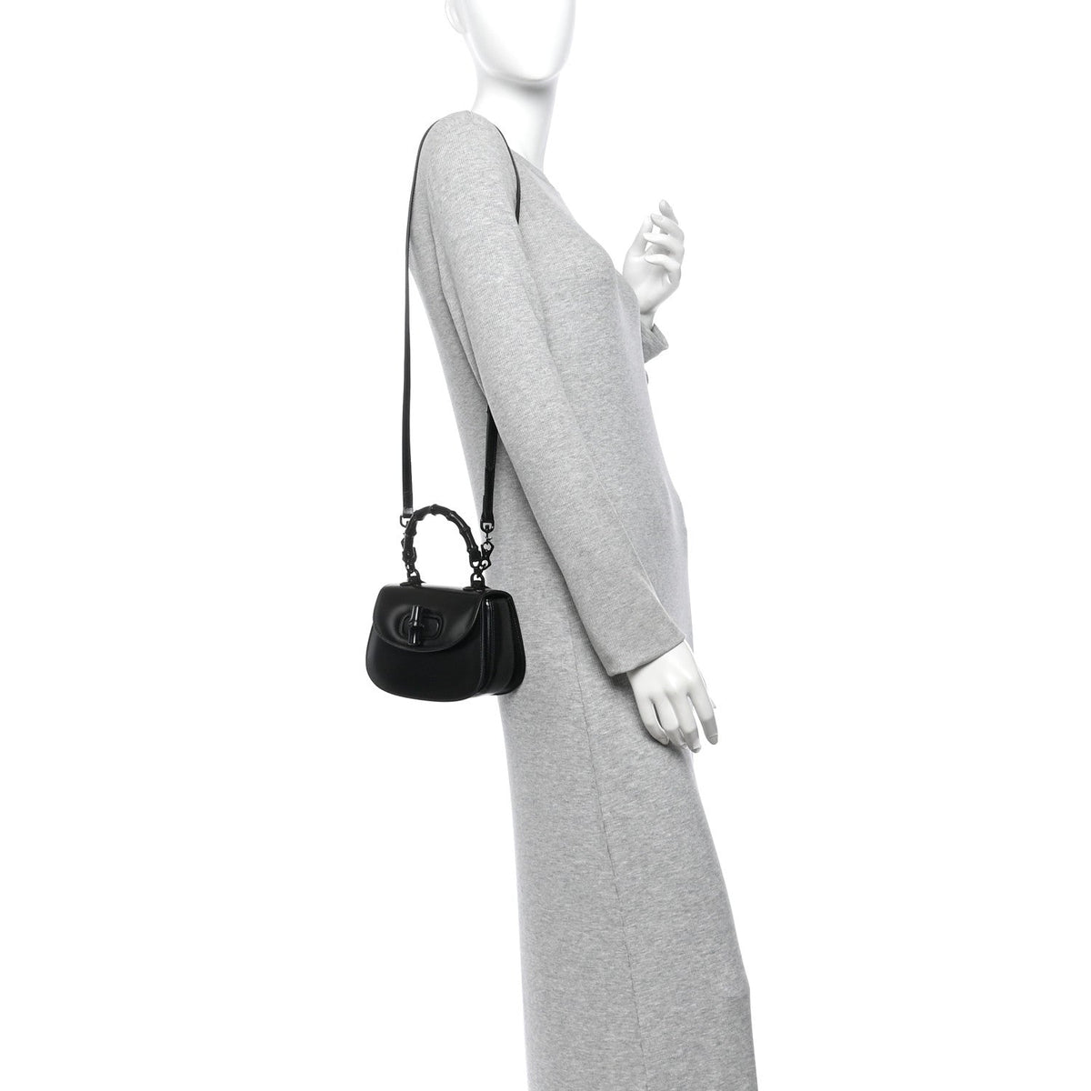Boarded Dyana Lux Calfskin Web Monochrome Small Bamboo 1947 Top Handle Bag Black