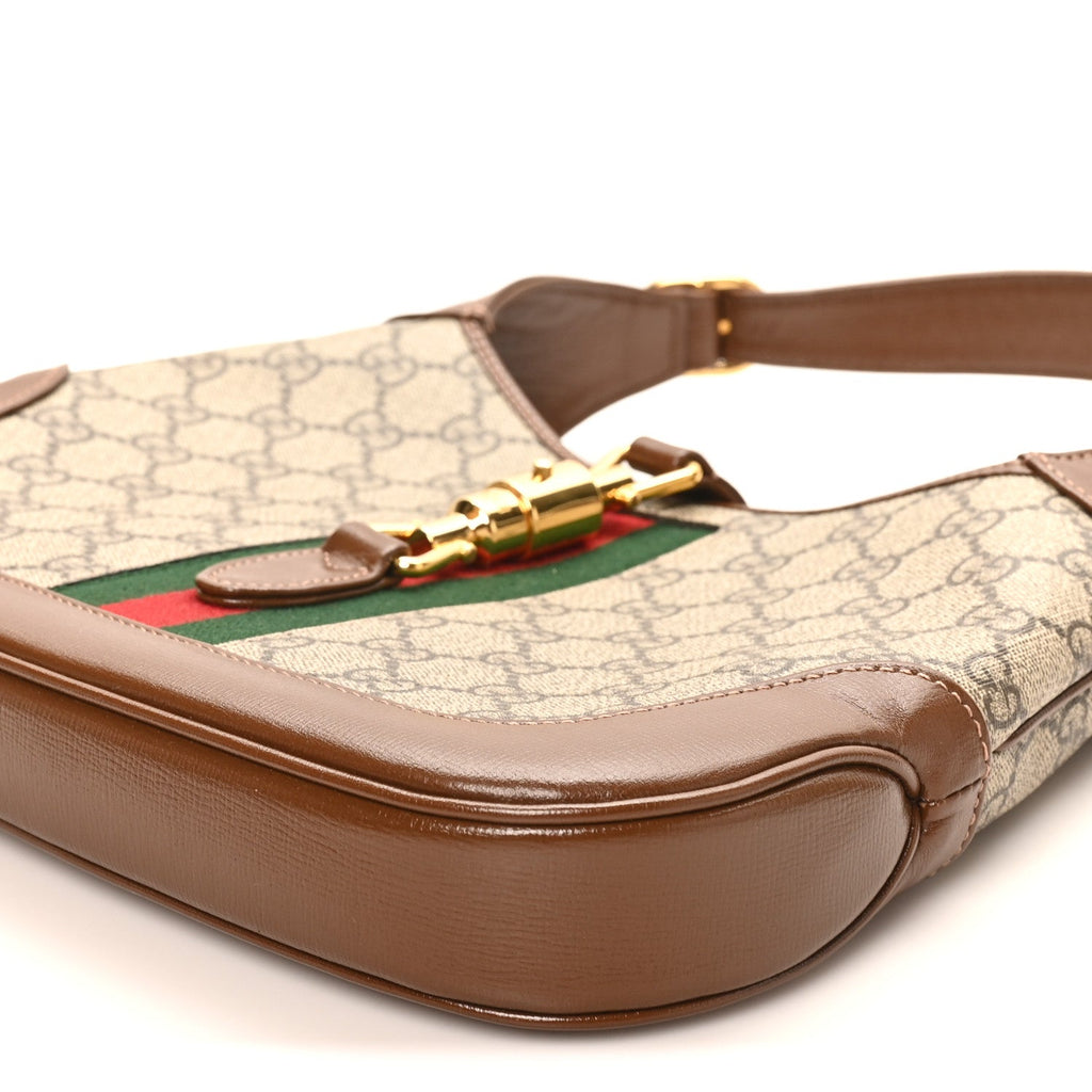 GG Supreme Monogram Azalea Calfskin Web Small Jackie 1961 Hobo Beige Ebony Brown Sugar