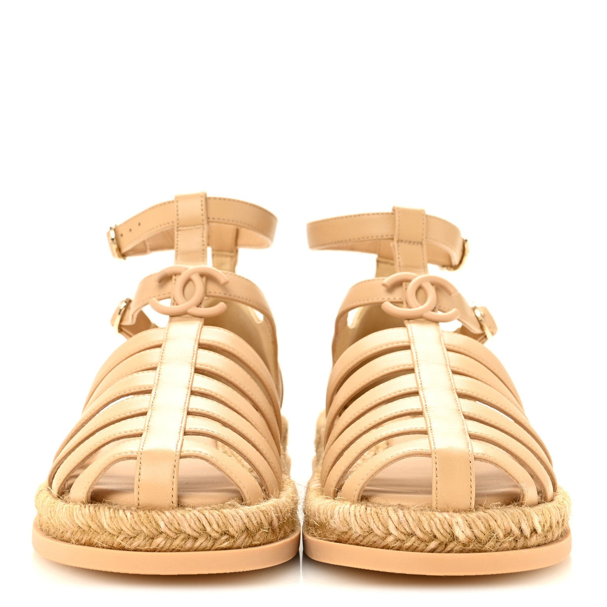 Lambskin Espadrille Sandals 37 Beige