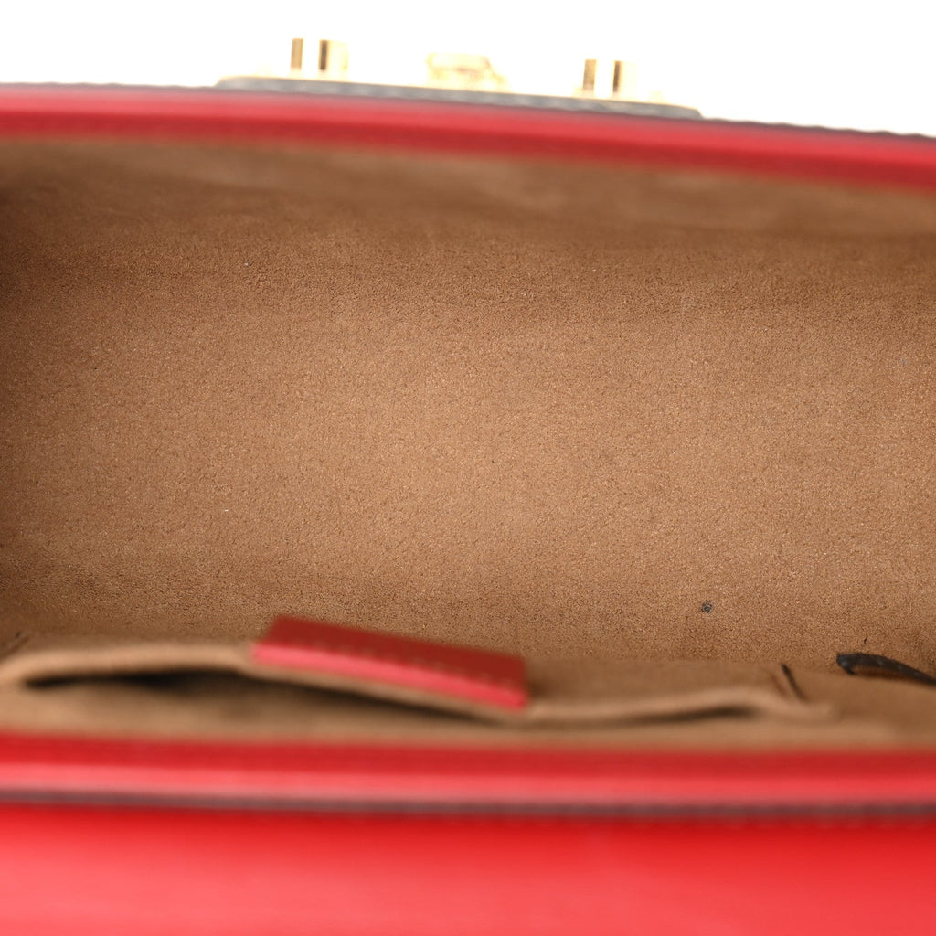 GG Supreme Monogram Calfskin Small Padlock Shoulder Bag Beige Hibiscus Red New Rosette