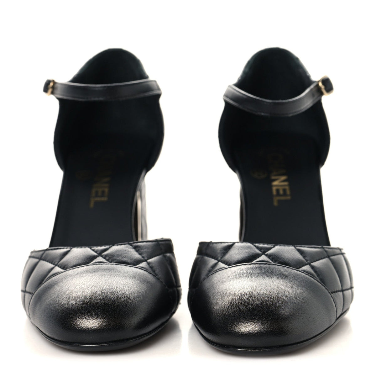 Lambskin Quilted Cap Toe Mary Jane Pumps 37.5 Black