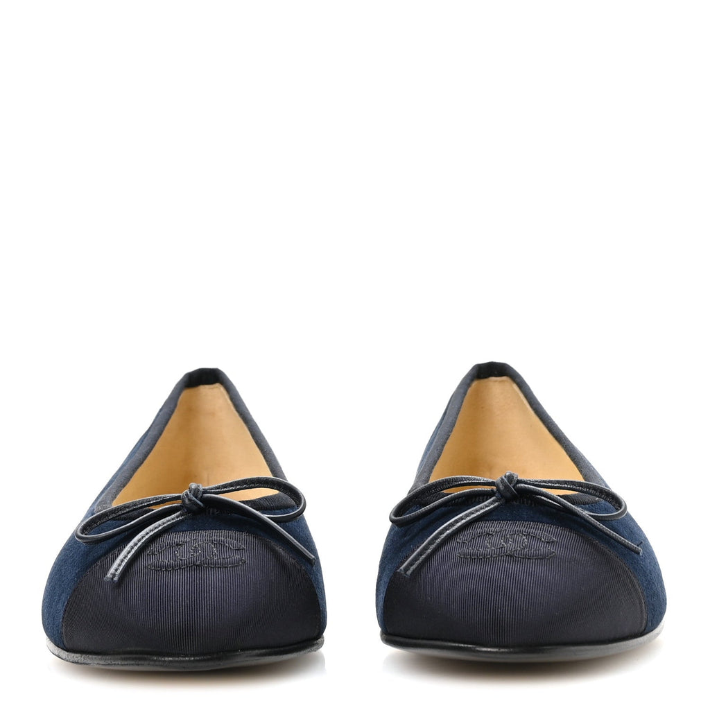 Velvet Grosgrain Cap Toe CC Ballerina Flats 37.5 Navy Black