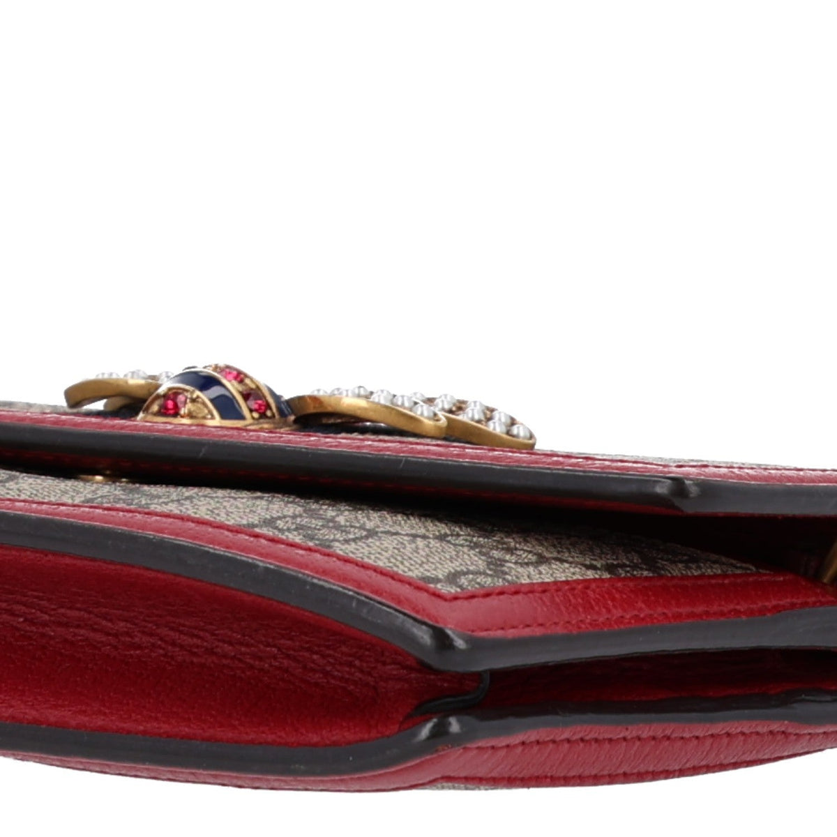 GG Supreme Monogram Web Queen Margaret Chain Wallet Red