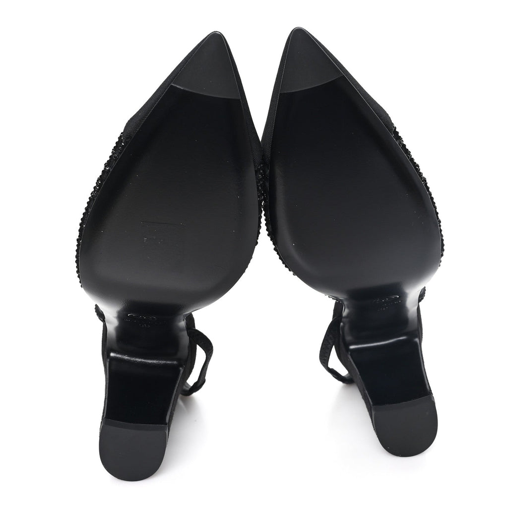 Suede Strass Grosgrain Cap Toe CC Slingback Pumps 39 Black