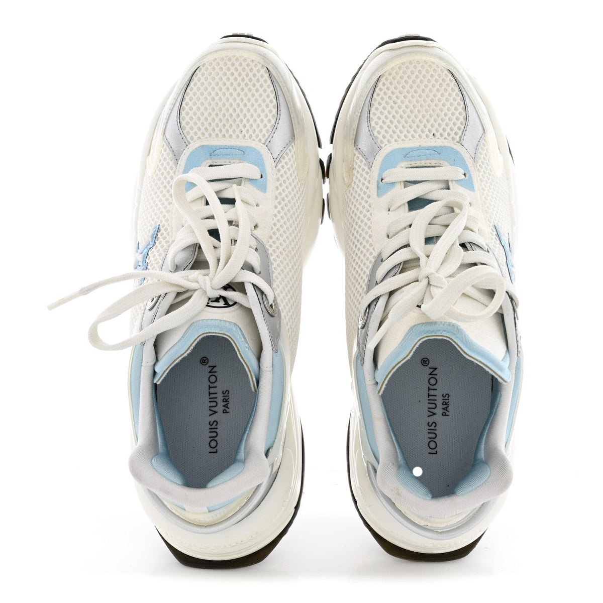 Metallic Calfskin Technical Mesh Rubber Run 55 Sneakers 36 Bleu Clair